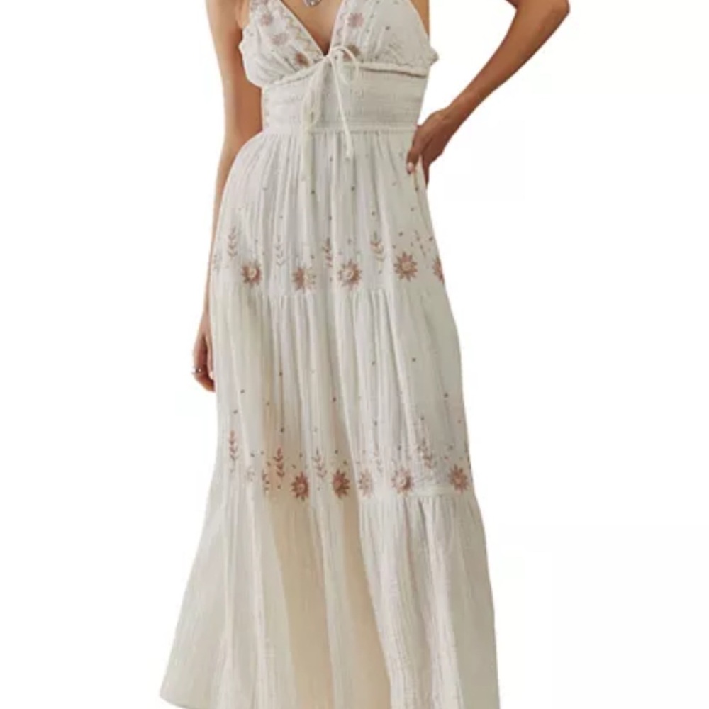 Elegant White and Cream Maxi Dress